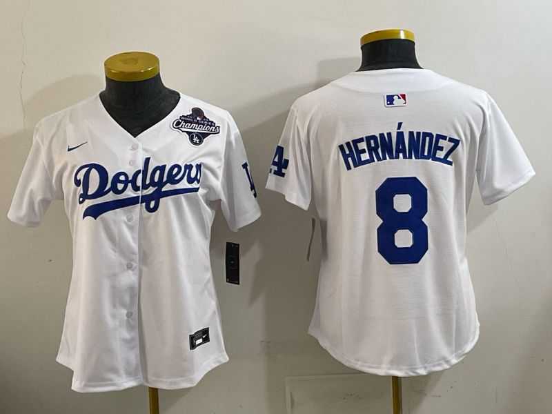 Women 2026 Nike Los Angeles Dodgers #8 Hernandez White Game MLB Jersey 04->women mlb jersey->Women Jersey